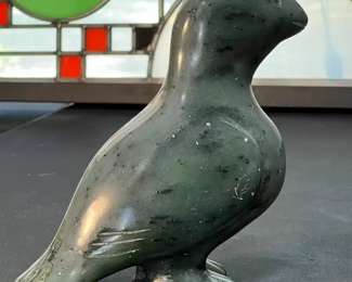 Puffin Bird Inuit Eskimo Carved Soapstone Sculpture Signed  	6.5 x 2.5 x 6.in	HxWxD
