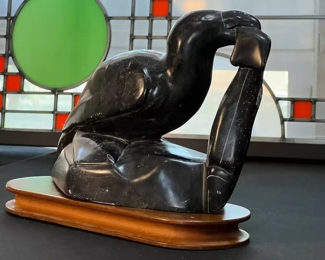 Bird with Fish Inuit Eskimo Carved Soapstone Sculpture Signed  	6.5 x 3 x 9.in	HxWxD
