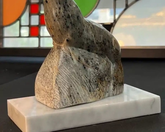 Eddie Omnik Seal Inuit Eskimo Carved Soapstone Sculpture Signed	5.25 x 2 x 4.25.	HxWxD
