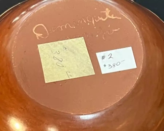 Dominguita Sisneros Naranjo Ohkay Owingeh (San Juan) Redware Pot Incised  Bowl Redware Pottery Native American 035	4 x 4.25in at rim	
