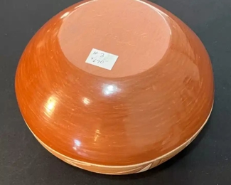 Dominguita Sisneros Naranjo Ohkay Owingeh (San Juan) Redware Pot Incised  Bowl Redware Pottery Native American 036	4 x 4in diameter at rim	

