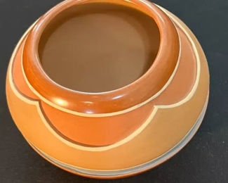 Dominguita Sisneros Naranjo Ohkay Owingeh (San Juan) Redware Pot Incised  Bowl Redware Pottery Native American 040	3.5 x 3in diameter at rim.	
