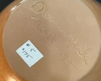 Dominguita Sisneros Naranjo Ohkay Owingeh (San Juan) Cream Slip Pot Incised  Bowl Pottery Native American 040	4.5 x 5 diameter at room.	
