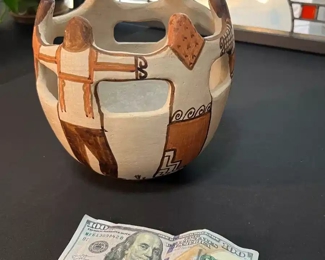 FA Angea Tohono O'odham Friendship Vase Native American Pottery Pot Papago Large 	7 x 7in diameter	
