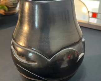Mida Tafoya Santa Clara Pueblo Blackware Serpent Vase Native American Pottery 	8.25 x 4in diameter at opening	
