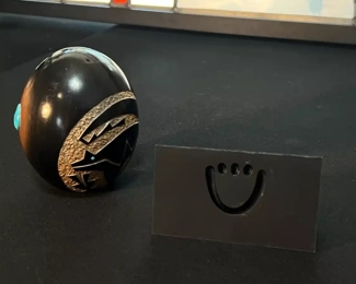 Zuni Bear Pottery Egg Santa Clara Youngblood	3.5 inches high.	
