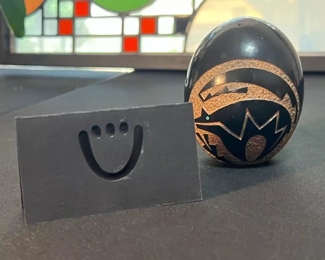 Zuni Bear Pottery Egg Santa Clara Youngblood	3.5 inches high.	
