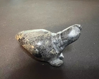 Inuit Eskimo Carved Seal Soapstone Sculpture Signed  #2	4in Long	
