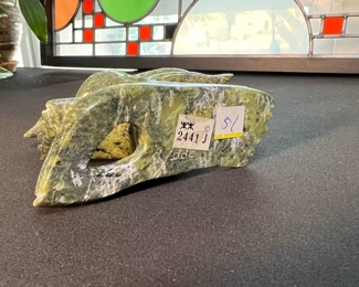 Inuit Eskimo Carved Morphing Tree/Animal  Soapstone Sculpture Signed   	6x6x2in	HxWxD
