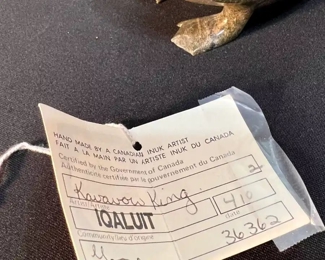 AS-IS Kavavow King Iqaluit Bird Carving Soapstone Sculpture Signed   	5x3.5x7.5in	HxWxD
