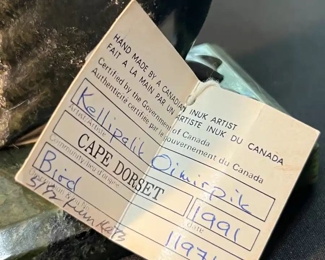 Kellypalik Qimirpik Inuit Eskimo Bird Soapstone Carving Kellipalik	8in h	
