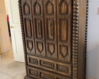 Vintage Solid Walnut Wood Highboy / Wardrobe / Closet	61.5 x 42 x 20.	HxWxD
