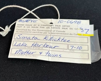 Simata Killiktee Inuit Eskimo Soapstone Carving Sculpture	6 x 5 x 2.5.	HxWxD
