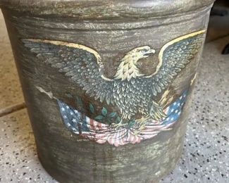 Antique Metal Milk Dairy Jug Container Can Eagle USA Flag		
