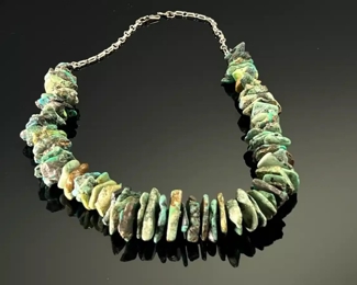 Native American Graduated Turquoise Nugget Necklace Chunk 	25in long 	
