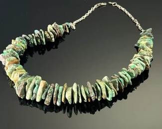 Native American Graduated Turquoise Nugget Necklace Chunk 	25in long 	
