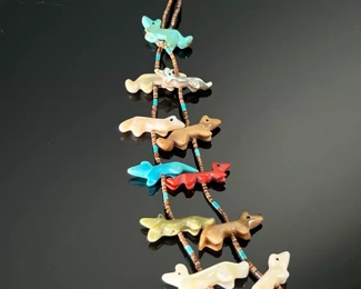 Zuni Native American Fetish Necklace 2 Strand Turquoise Coral	26 in long 	
