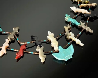 Zuni Native American Fetish Necklace 2 Strand Turquoise Coral	26 in long 	
