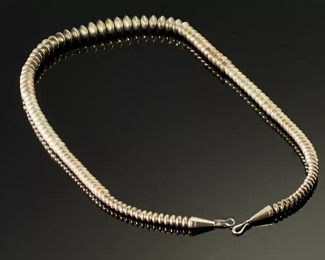 Navajo Pearls Graduated Silver Necklace & Earrings Disc Beads Native American 	25in Long 	
