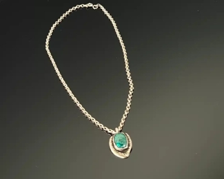 Vintage Navajo Sterling Silver & Turquoise Necklace Native American 	18in long	

