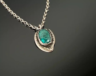 Vintage Navajo Sterling Silver & Turquoise Necklace Native American 	18in long	
