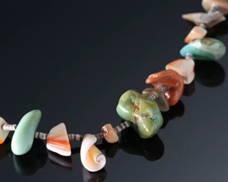 Native American Heishi Turquoise Shell Fetish Necklace 	31 in long 	
