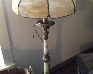 Marble base Tiffany style floor lamp. Signed by artist 