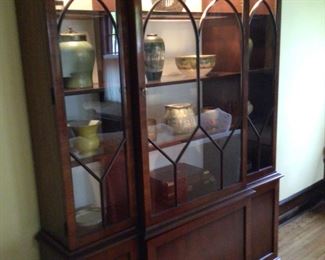 BAKER FURNITURE CO lighted breakfront with documents and working keys. $1100