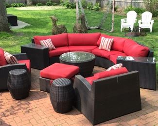 10 piece weather resistant patio set with glass tops $885 Sunbrella cushions