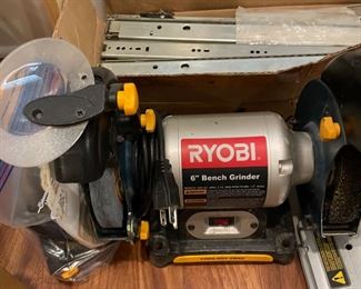 RYOBI. 6” bench grinder with attachments