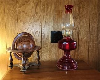 World Globe - Ruby Red Hurricane Oil Lamp