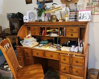 Hard Rock Maple Roll Top Desk - Wooden Office Chair - Office Supplies