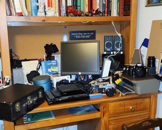 Computer Desk - Computer- Vintage Cameras - Books - Printer