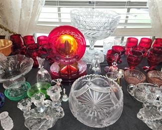 Amberina Plates - Beautiful Punch Bowl - Chrystal