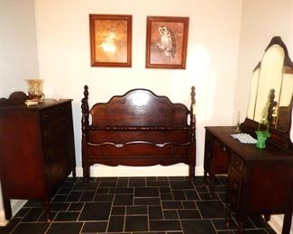 Antique Bed, Dressing table with mirror & Chest of Drawers