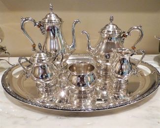 International "Prelude" Sterling Silver 5 Piece Tea Serving Pieces with Sterling Tray