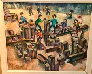 Children playing in the playground painting