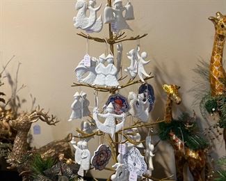 Collection of vintage Haviland and Edna Hibel ornaments