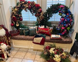 2 huge fabulous wreaths, needlepoint pillows