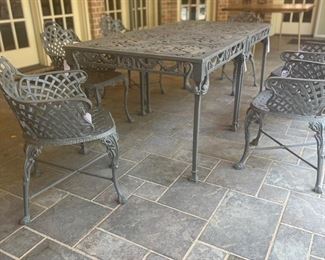 Vintage iron dining tables and chairs