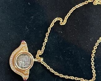 Bvlgari ancient coin diamond and ruby necklace