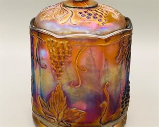 Gold Iridescent Carnival Glass Jar Canister