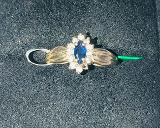 14k 1 of 12 diamonds missing. Sapphire