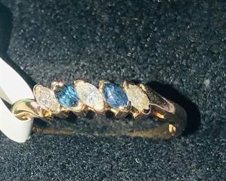 14k 3 diamonds 2 sapphires