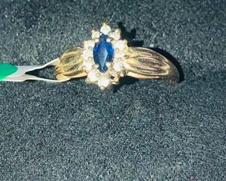 14k 1 of 12 diamonds missing. Sapphire