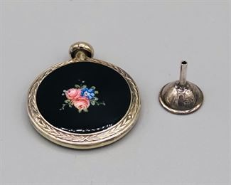 Antique Art Deco Sterling Silver Black Enamel Perfume Bottle
With Perfume Funnel