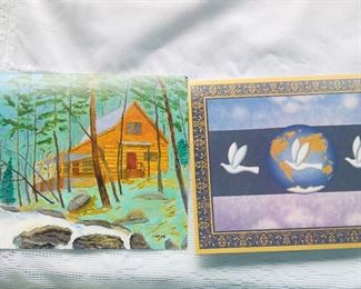 2 notecards hand signed from President Jimmy and Rosalynn Carter.  The card on the left is a copy of one of President Carters paintings. 