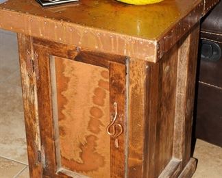 Distressed Copper and Wood Side Table