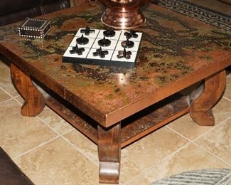 Distress Copper and Wood Coffee Table