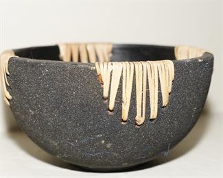 Native American Black Sand Art Woven Bowl